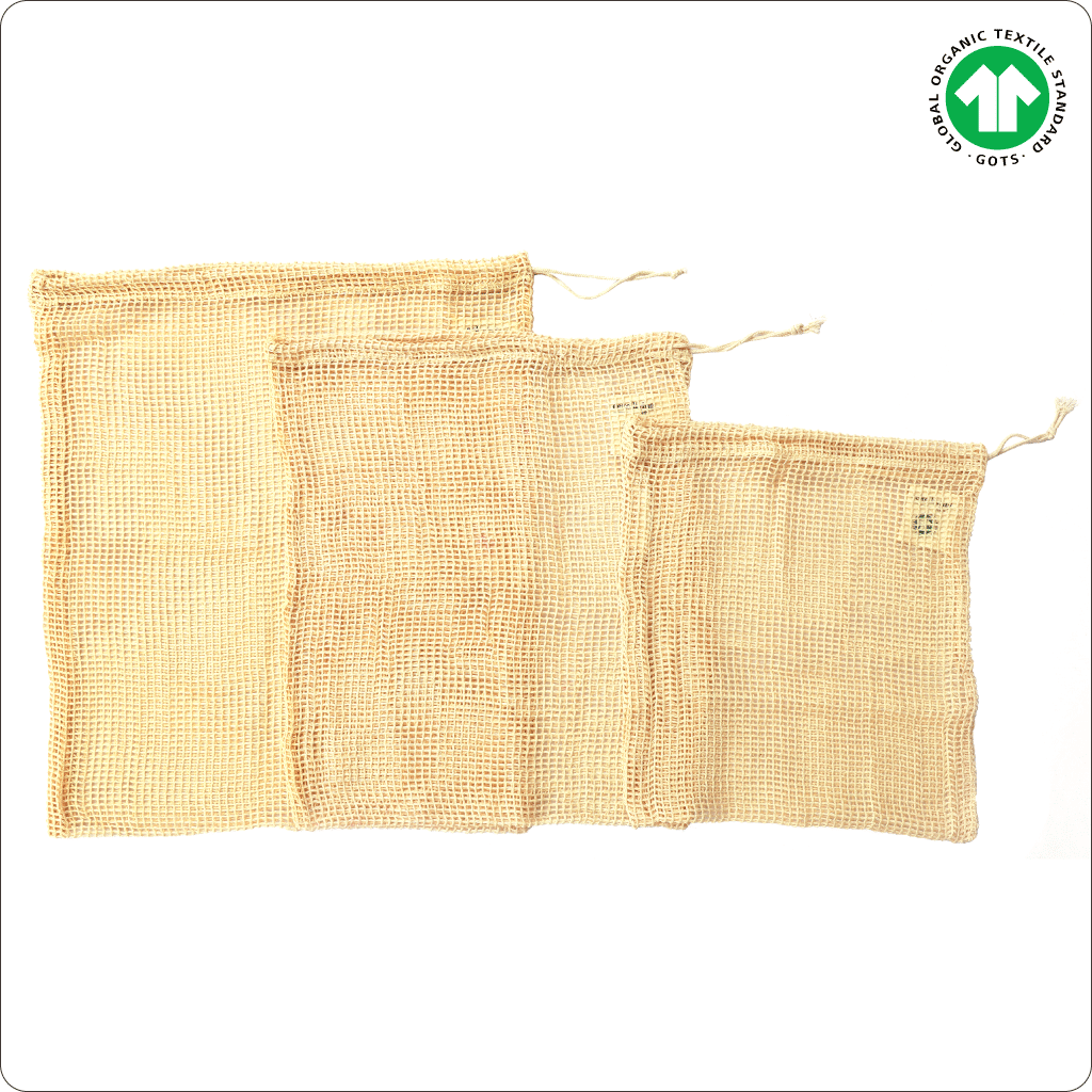 Organic Cotton Reusable Produce bags 4 Pack